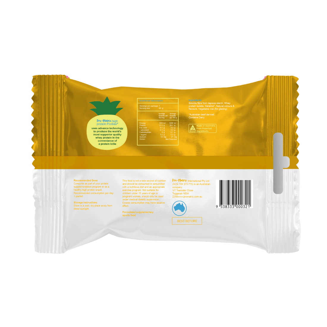 PROLLIES PROTEIN SNACKS PROLLIES - Whey protein lollies (BOX OF 10) Pineapple Crush Flavour